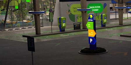 Panneau de borne de recharge habillé de produits pour signalétique lumineuse.
